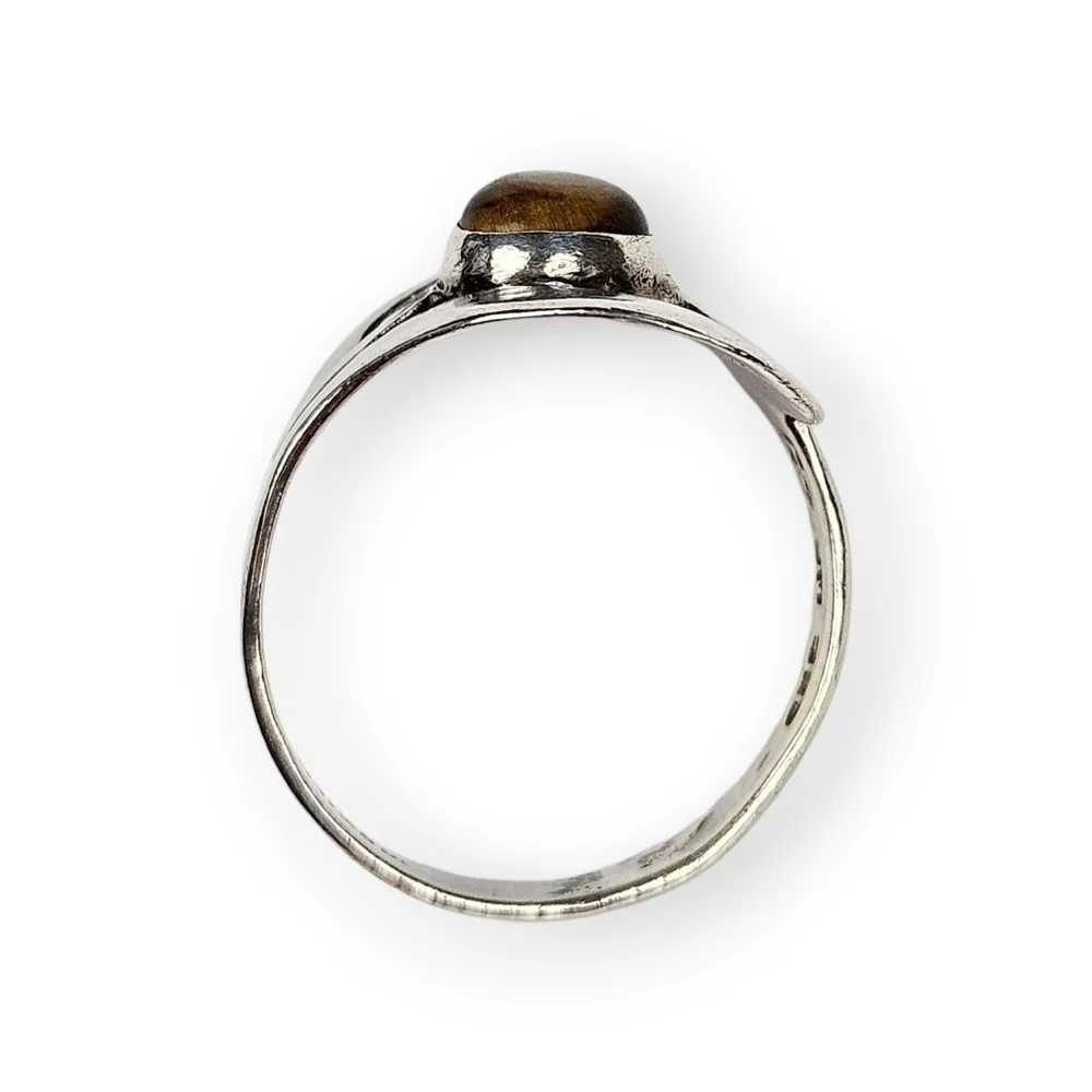 Taxco Modernist Sterling Bypass Ring Tigers Eye Wide Swirl Vtg 925 Silver 8.5